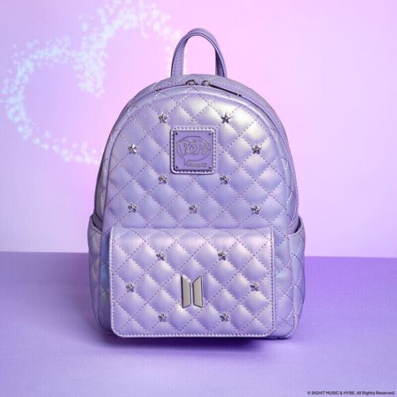 Loungefly Funko Pop! By Loungefly BTS Logo Iridescent Purple Mini Backpack - Picture 1 of 7